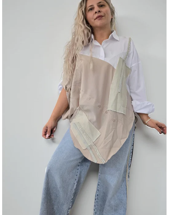 Tasarım Dantel Tül Detaylı Kazak