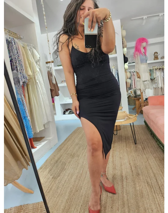 Siyah Bacak Dekolte Elbise