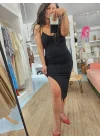 Siyah Bacak Dekolte Elbise