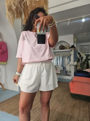 Pembe Taşlı Crop Tee
