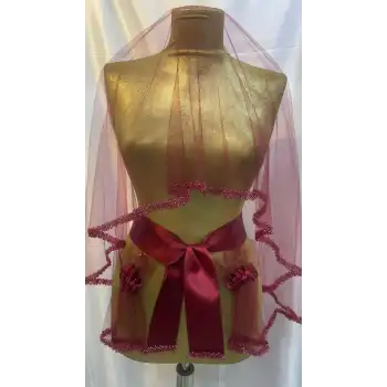 Bordo İncili Gelin Duvak Kuşak Eldiven El Gülü Kına Örtüsü Gelin Örtü Kına Seti