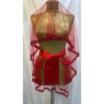 Kırmızı Taşlı Yapraklı Gelin Duvak Kuşak Eldiven El Gülü Kına Örtüsü Gelin Örtü Kına Seti