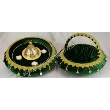 osmanlı paralı kına sepeti ve kına tepsi yeşil renk