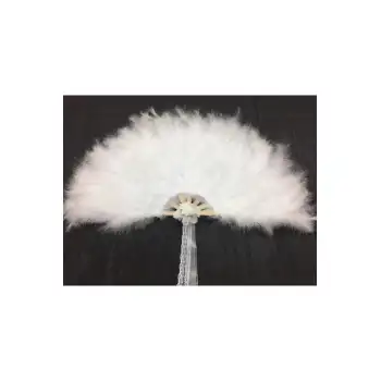 Beyaz Tüylü Ahşap Gelin Nedime Yelpazesi 60*30