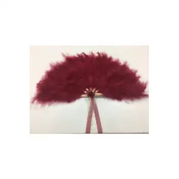 Bordo Tüylü Ahşap Gelin Nedime Yelpazesi 60*30