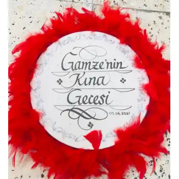 İsim Yazılı Gelin Tefi, Tüylü, Zilli Deri Def Kına Gecesi, Kırmızı, Bordo, Mavi, Mor, 28 cm çap