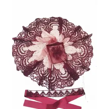 Kına Duvağı Özel Model Bordo Renk Gelin Duvağı Gelin Kuşağı Ve Eldiven 4 Parça Set