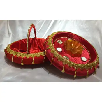 Kına Gecesi Kına Malzemesi Kına Sepeti ve Kına Tepsisi kırmızı renk kadife kumaştan