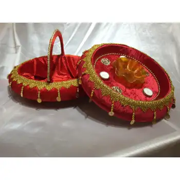 Kına Gecesi Kına Malzemesi kadife kına sepeti ve kına tepsisi kırmızı renk