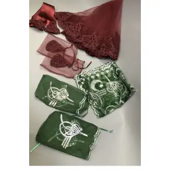 Bordo Gelin Duvağı Damat Örtüsü Kına Örtüsü Seti Kına Seti , Düğün