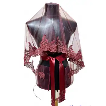 Bordo Dantelli Gelin Duvak Eldiven Kuşak Tam Set Gelin Pullusu Örtüsü Kına Malzemesi