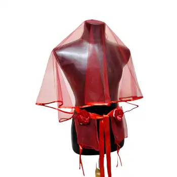 Kırmızı Biyeli Gelin Duvak Kuşak Eldiven El Gülü Tam Set Kına Gecesi Düğün Nikah