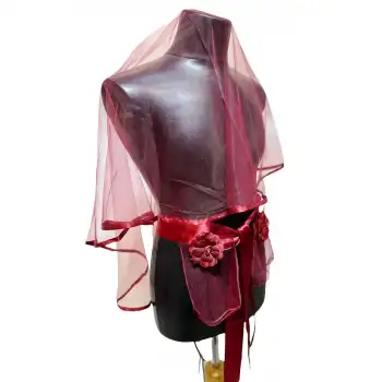 Bordo Biyeli Gelin Duvak Kuşak Eldiven El gülü Tam Set Kına Gecesi Düğün Nikah