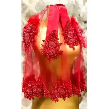 Kına Duvağı Gelin Örtüsü El İşi Taşlı Kına Örtüsü Model Kına Seti Kına Eldiveni Bel Kemeri Kırmızı 