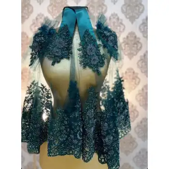 Kına Duvağı Gelin Örtüsü El İşi Taşlı Geniş Kenar Kına Örtüsü Model Kına Seti  Yeşil