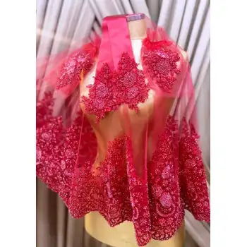 Kına Duvağı Gelin Örtüsü El İşi Taşlı Geniş Kenar Kına Örtüsü Model Kına Seti Kırmızı