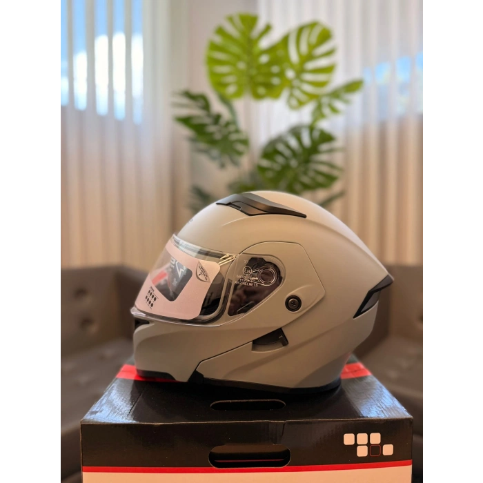 RS2 JK-902-1 ÇENE AÇILIR+GÖZLÜKLÜ KASK MAT GRİ
