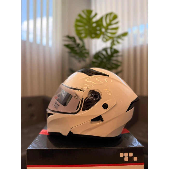 RS2 JK-902-1 ÇENE AÇILIR+GÖZLÜKLÜ KASK BEYAZ
