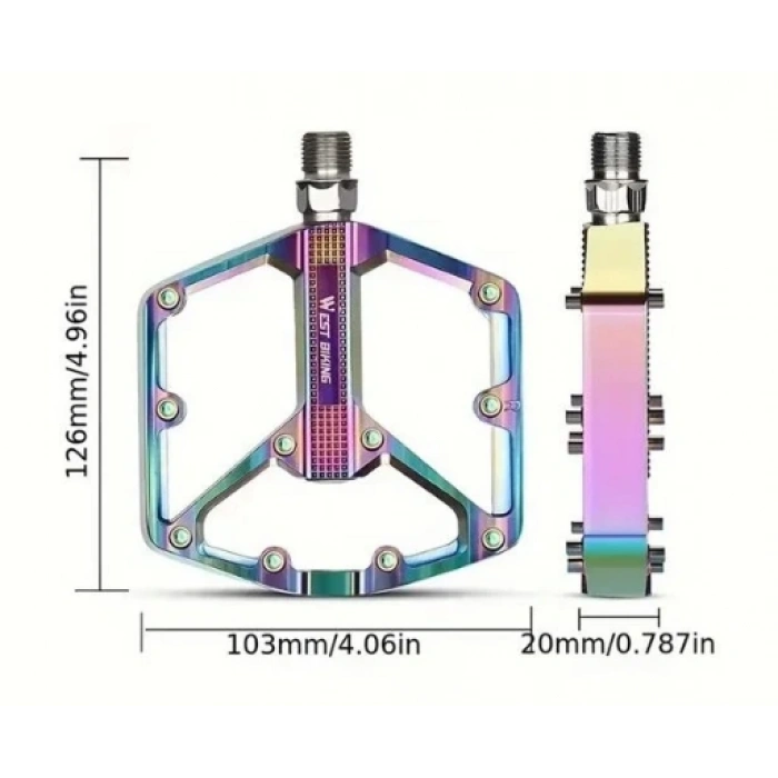 Meroca B632 Alüminyum Rulmanlı Platform Bisiklet Pedalı Rainbow