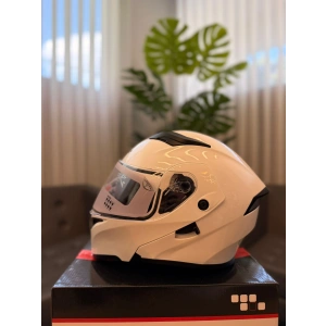 RS2 JK-902-1 ÇENE AÇILIR+GÖZLÜKLÜ KASK BEYAZ