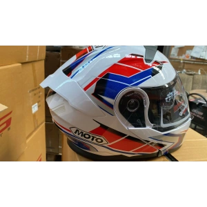 Çene Açılır Kask LS5 Beyaz-Mavi-Kırmızı