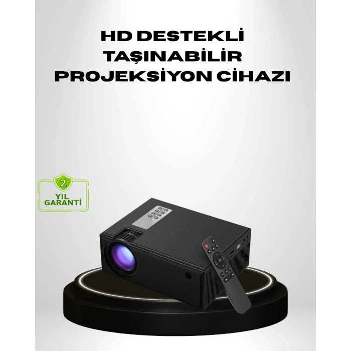 1080p Full HD Taşınabilir Projeksiyon Cihazı LED Işıklı Uzaktan Kumandalı