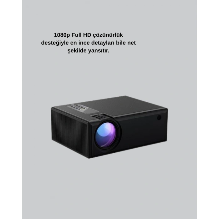 1080p Full HD Taşınabilir Projeksiyon Cihazı LED Işıklı Uzaktan Kumandalı