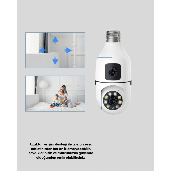 1080P WiFi Ampul Kamera Uzaktan Erişimli Hareket Sensörlü Gece Görüşlü