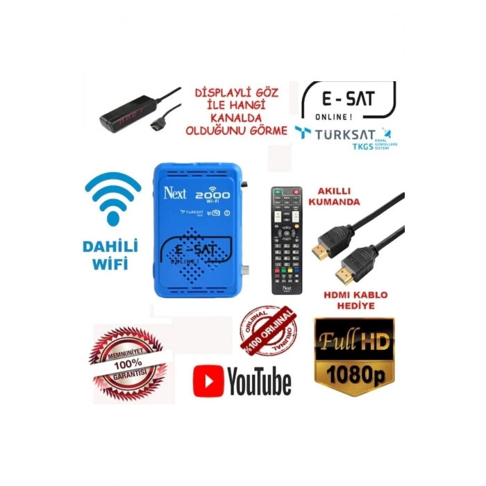 Next 2000 DAHİLİ Wİ-Fİ S ÇANAKLI - ÇANAKSIZ FULL HD UYDU ALICISI