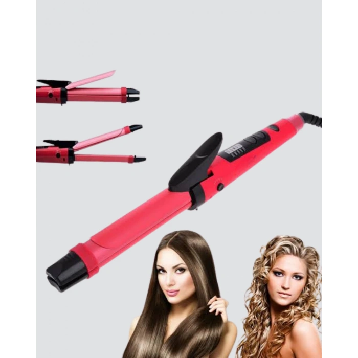 2’si 1 Arada Saç Düzleştirici ve Maşa – 5 Isı Seviyesi, Seramik Kaplama, Döner Kablolu Ergonomik Tasarım