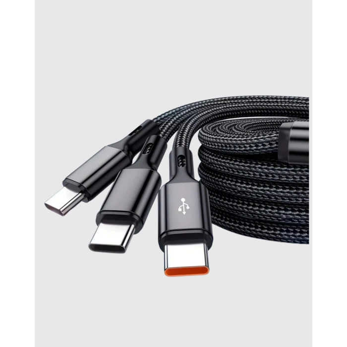 3’ü 1 Arada Hızlı Şarj Kablosu iOS Android Type-C Uyumlu ve Dayanıklı