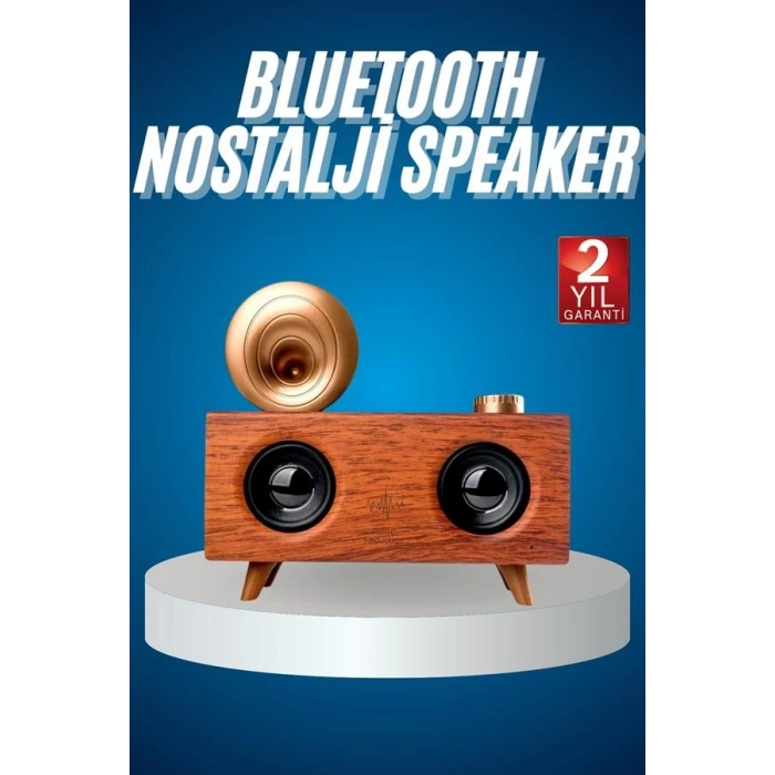 Bluetooth Nostalji Speaker Radyo Gramofon Ahşap Renk Vintage