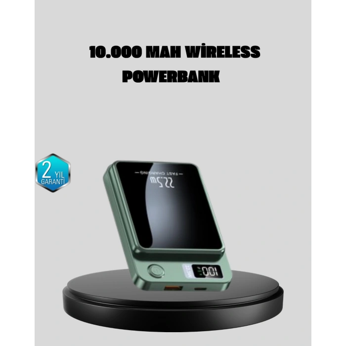 MagSafe Powerbank 10.000 mAh Kablosuz ve Dijital Ekranlı Hızlı Şarj Cihazı