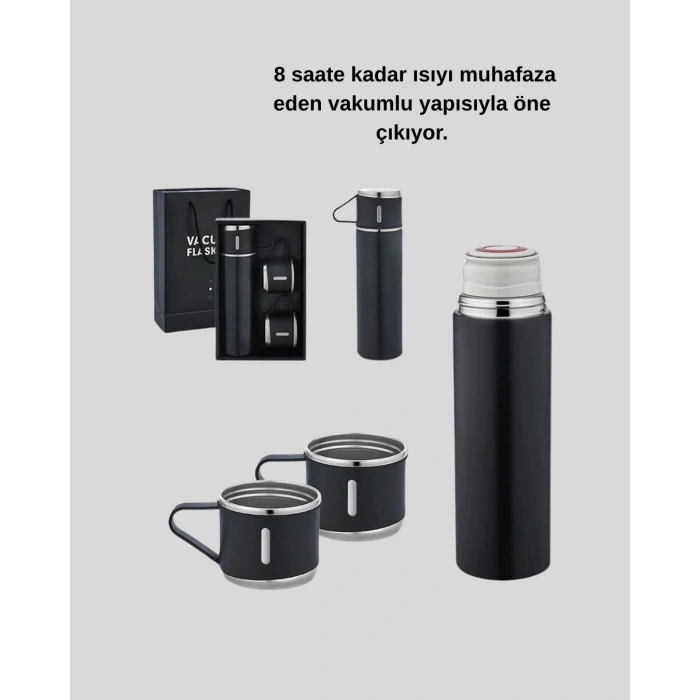 Paslanmaz Çelik 500 ml Termos Seti – 8 Saat Isı Koruma, Vakumlu, Sızdırmaz ve Taşınabilir