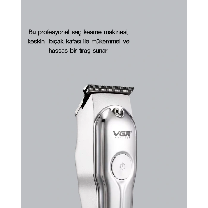 Profesyonel Gümüş Şarjlı Tıraş Makinesi – 3 Başlık, 120 Dakika Kullanım Süresi, Kompakt ve Hafif Tasarım