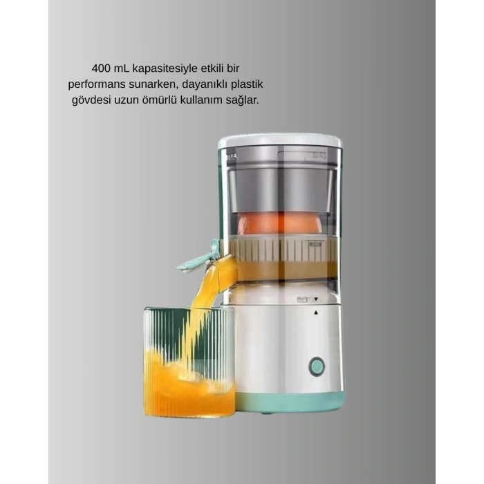 Taşınabilir Şarjlı Katı Meyve Sıkacağı – 45W Güç, 18000 RPM Hız, 400 mL Kapasite