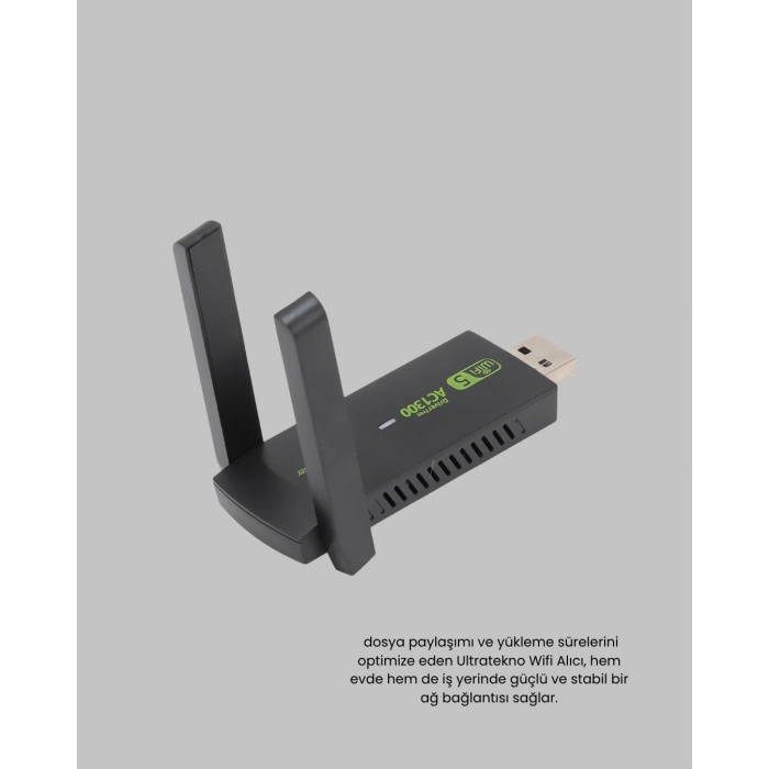 Ultratekno Dual Band WiFi Adaptör – 1200 Mbps, USB 3.0, Çift Antenli, Geniş Kapsama Alanı ve Yüksek Hız