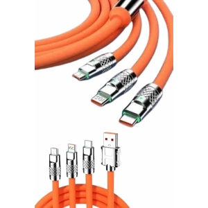 120W Silikon Metal Uçlu LED Işıklı 3 In1 Şarj Kablosu 1.2m