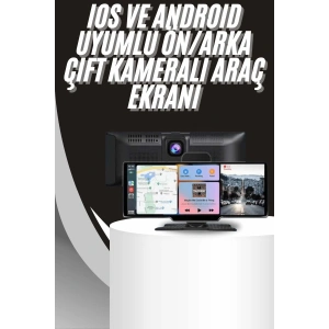4K 10.2 İnç Çift Kameralı Araç Multimedya Ekranı CarPlay Kablosuz Tüm Cihazlara Uyumlu