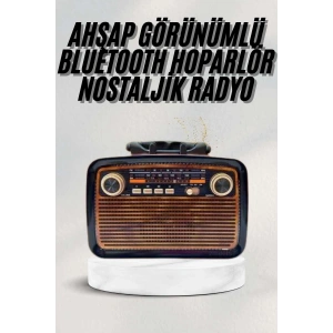 Bluetooth Hoparlör Ahşap Renk Vintage Işıklı Nostaljik Radyo Fm Ahşap Görünümlü