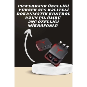 Dijital Göstergeli Powerbank Kablosuz Kulaklık ve 7 Kordonlu Yeni Nesil Akıllı Saat Dokunmatik Kontrol