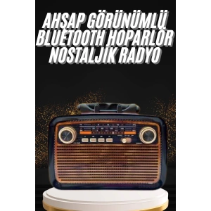 Nostaljik Görünümlü Ahşap Radyo TF SD USB Girişli Led Fener Işıklı