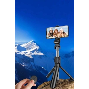 Selfie Çubuğu Tripod Kumandalı Telefon Tutucu Siyah