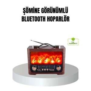Solar Şarjlı Şömine Alev Efektli Bluetooth Hoparlör 7W Taşınabilir Ses Sistemi