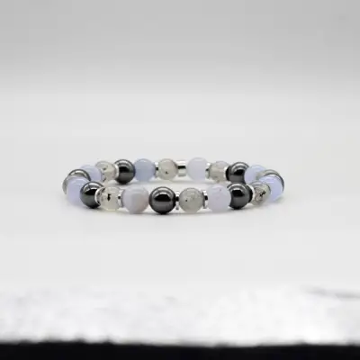 Kalsedon Rutilli Kuvars Hematit Doğal Taş Bileklik