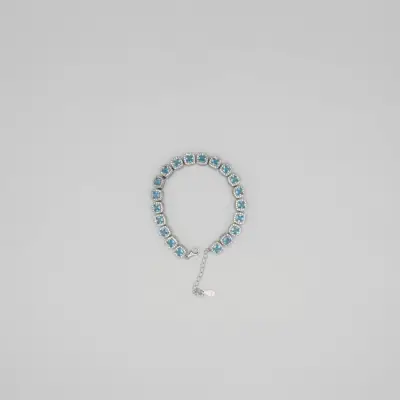 Mavi Kare Taşlı Taşlı Gümüş Bileklik