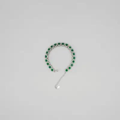 Yeşil Kare Taşlı Gümüş Bileklik