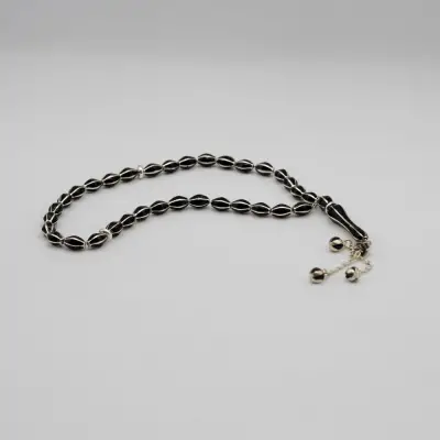 Siyah Mineli Gümüş Tespih