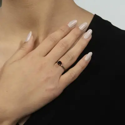 Doğal Taşlı Garnet Çıtır Gümüş Yüzük