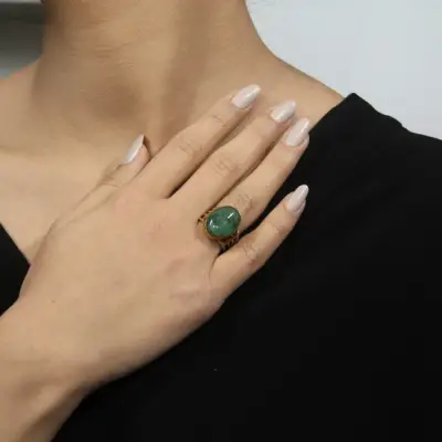 El Yapımı Kök Zümrüt Taşlı Yüzük